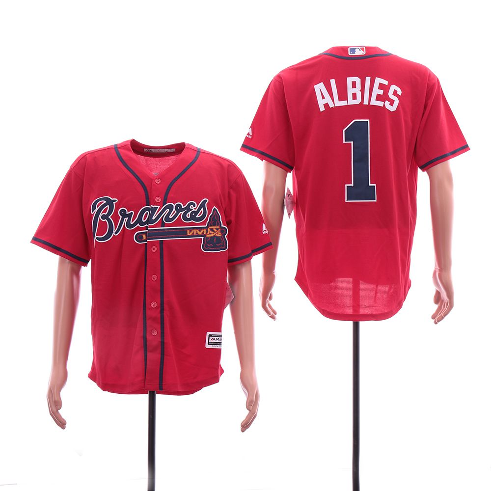 Men Atlanta Braves #1 Albies Red Game MLB Jerseys